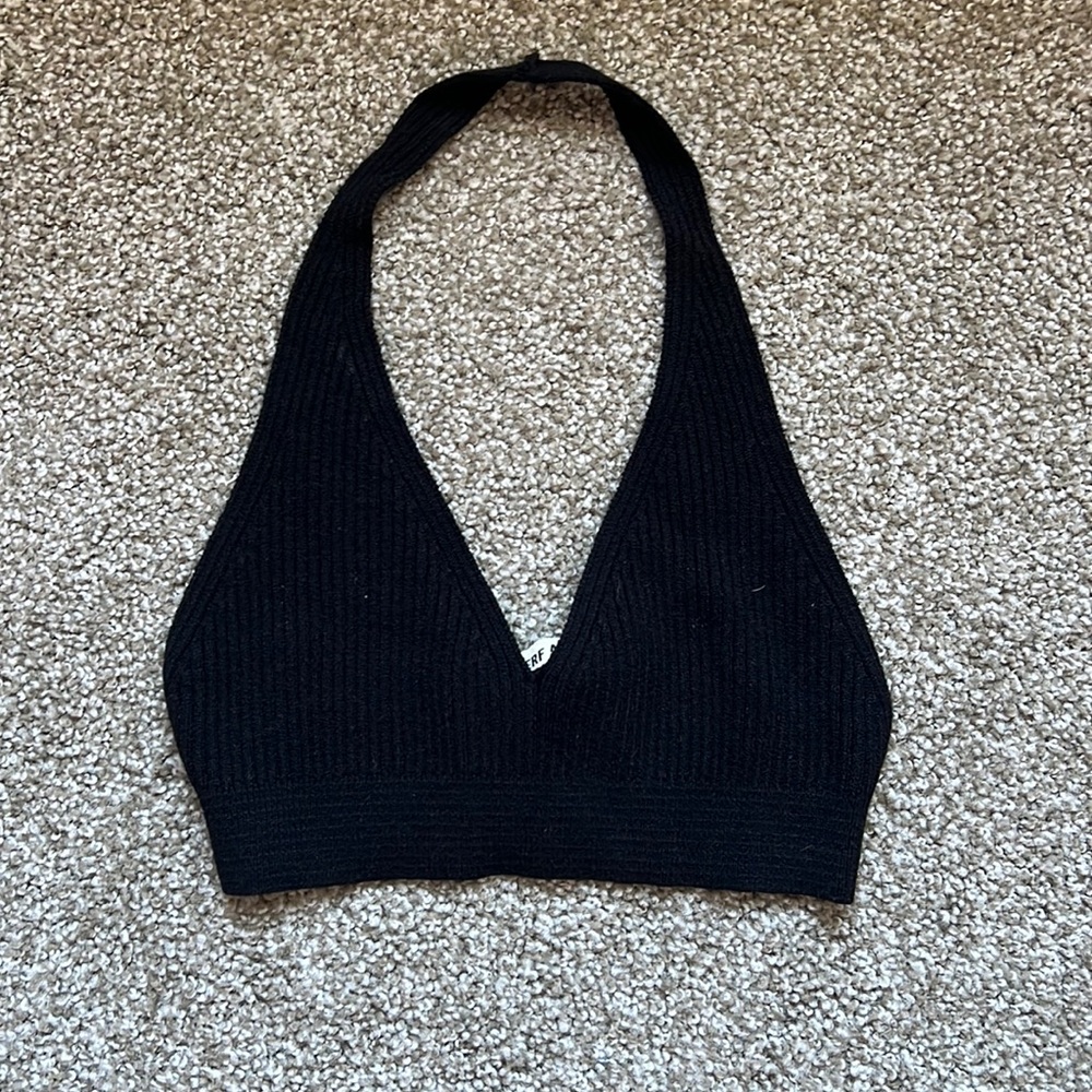 Djerf Avenue Black Ribbed Halter Crop Top